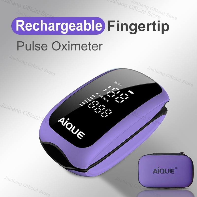 Pulse Oximeter Fingertip Rechargeable - AiQUE Fioletowy Ładowalny Pomiar Tętna Medyczny