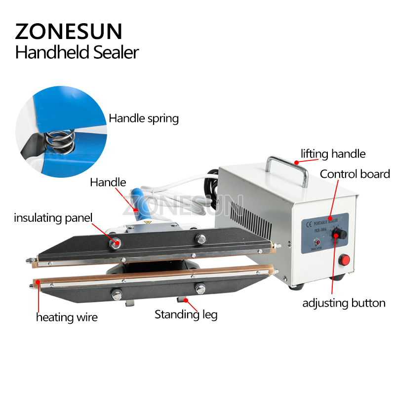 Plastic Bag Impulse Heat Sealer - ZONESUN 400mm Przenośna zgrzewarka impulsowa z