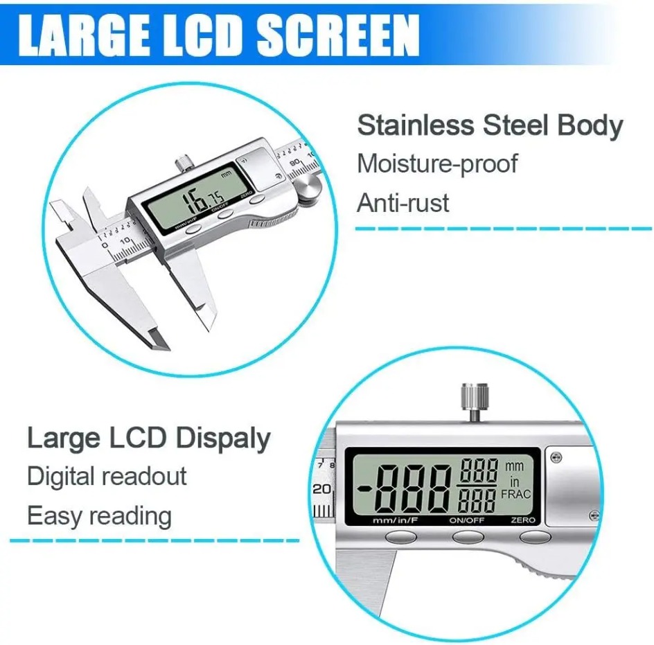 Digital Caliper 150Mm Stainless Steel - Elektroniczny suwmiarka elektroniczna 6 cali, precyzyjne