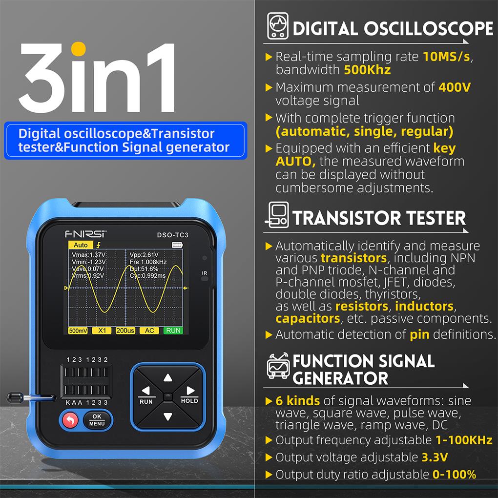 FNIRSI DSO-TC3 3w1 Mini ręczny – Fnirsi Digital Oscilloscope Handheld recenzja i cena